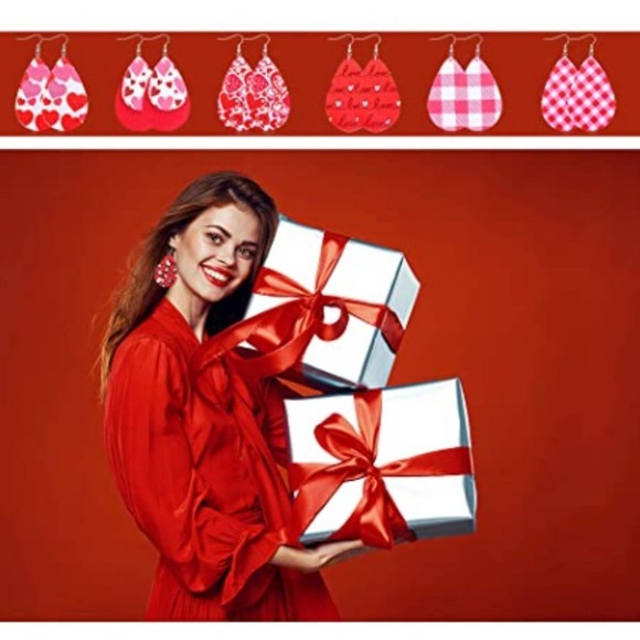 5/$25 Valentines Earrings Heart Shaped Earrings Valentines Day Faux Leather Earr - Picture 7 of 7